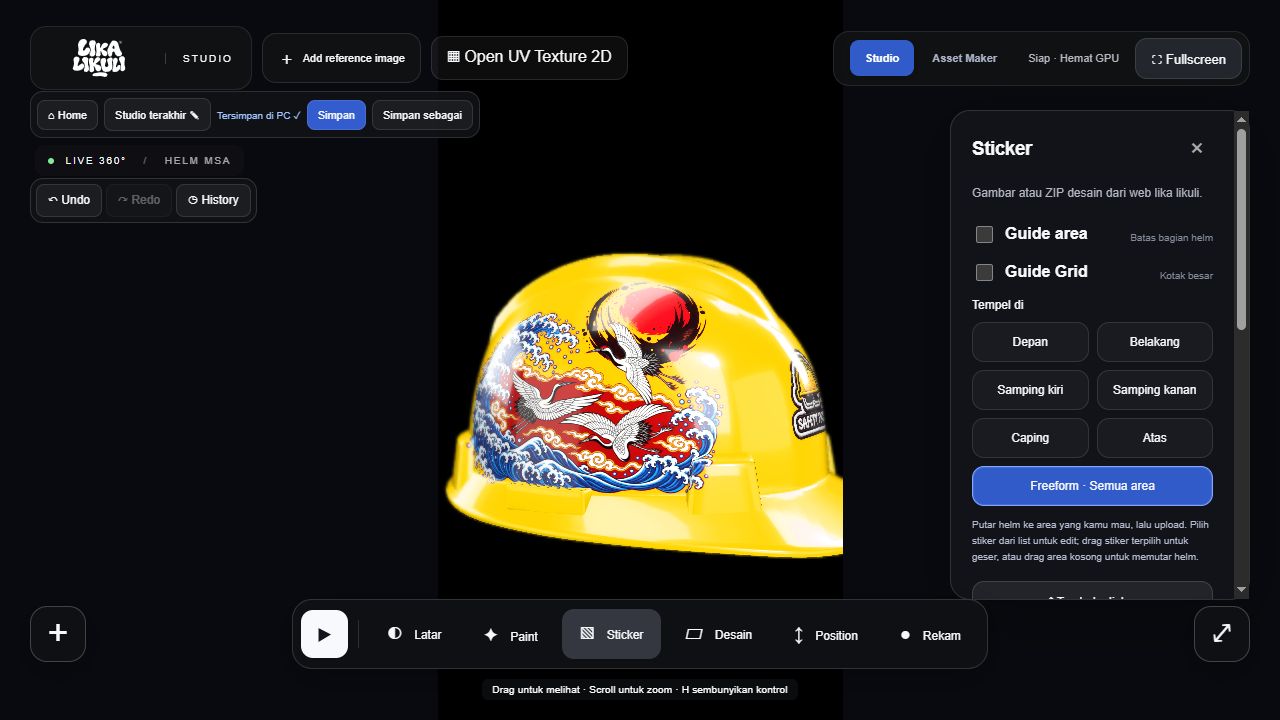 Screenshot UI asli 3D Sticker Wrapper